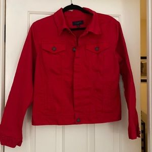 Talbots Red Denim Jacket, size large petite.